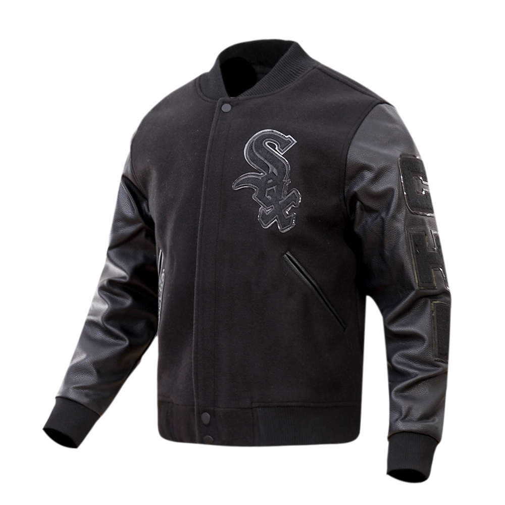 Pro Standard Men's Chicago White Sox Triple Black Varsity Jacket - BLACK Thumbnail View 3