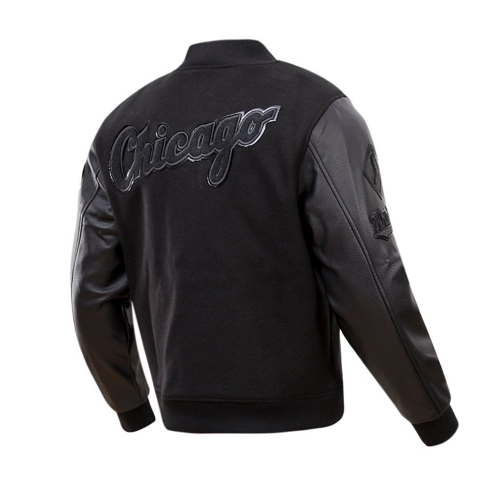 Pro Standard Men's Chicago White Sox Triple Black Varsity Jacket - BLACK Thumbnail View 4