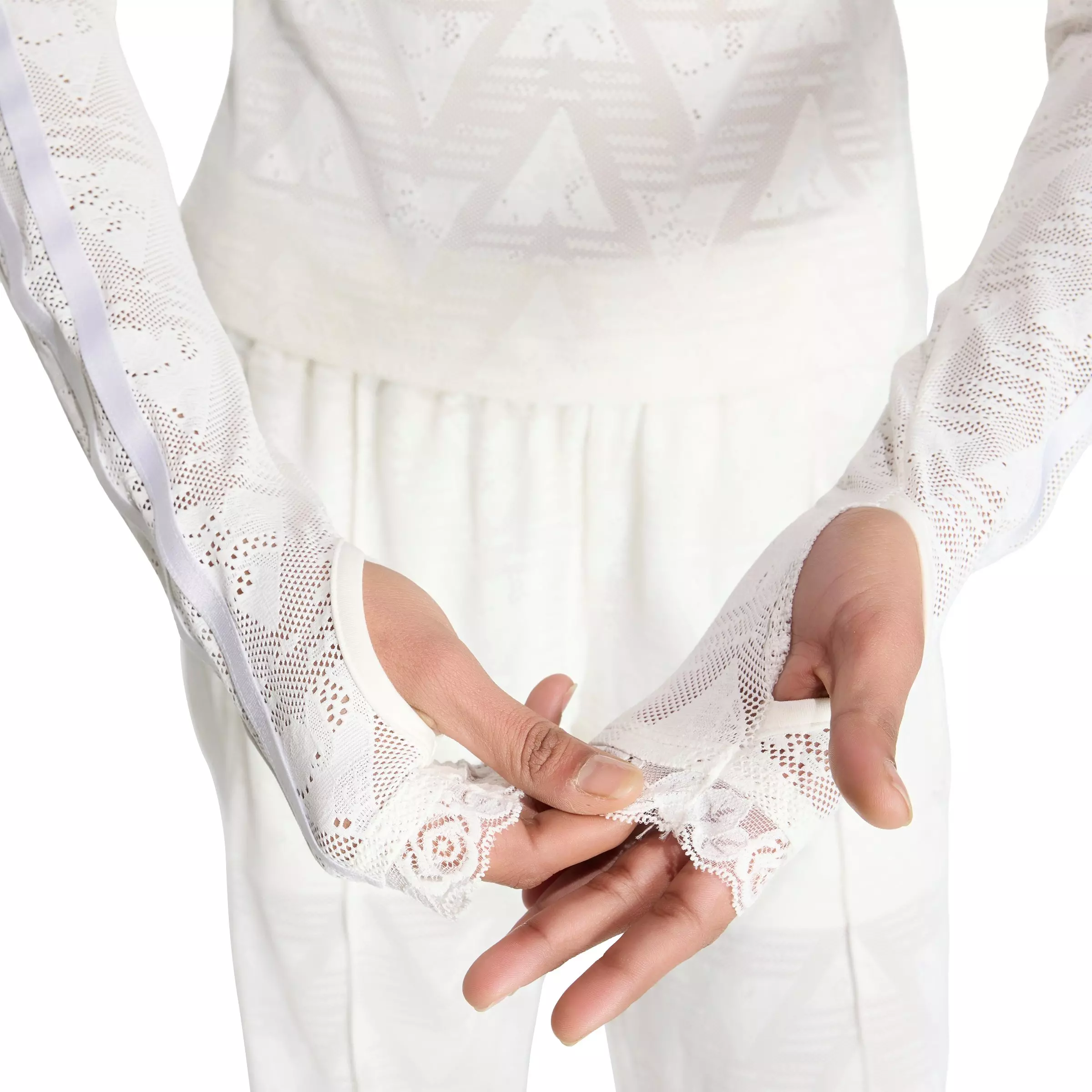 adidas Originals Women's Long-Sleeve Lace Bardot Top - White - WHITE