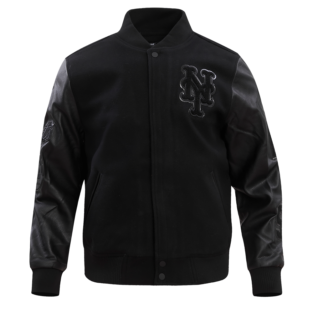 Pro Standard Men's New York Mets Triple Black Wool Varsity Jacket - BLACK Thumbnail View 1