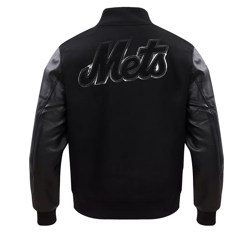 Pro Standard Men's New York Mets Triple Black Wool Varsity Jacket - BLACK