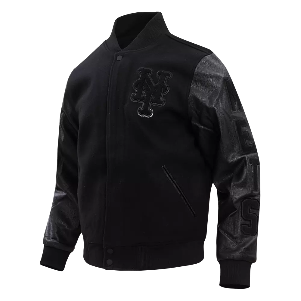 Pro Standard Men's New York Mets Triple Black Wool Varsity Jacket - BLACK