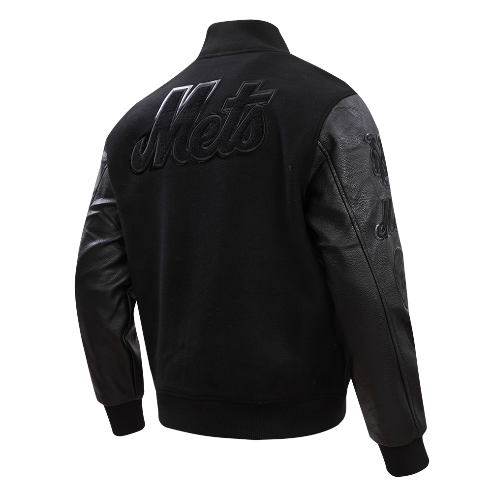 Pro Standard Men's New York Mets Triple Black Wool Varsity Jacket - BLACK Thumbnail View 4