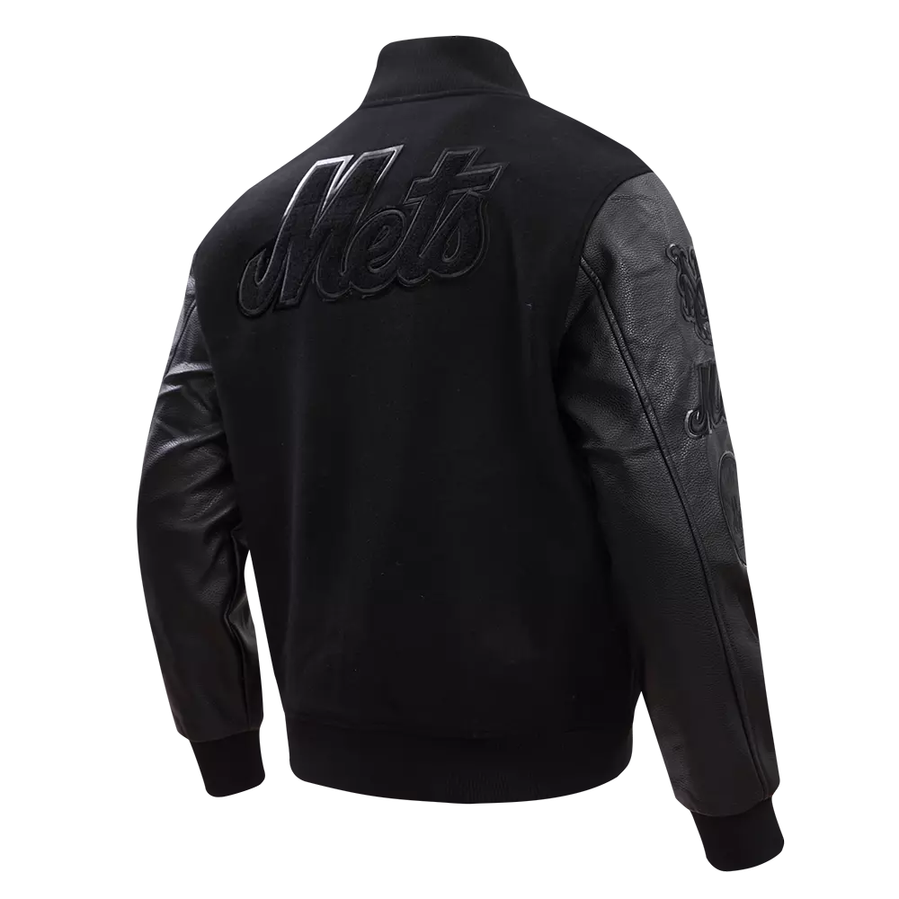 Pro Standard Men's New York Mets Triple Black Wool Varsity Jacket - BLACK
