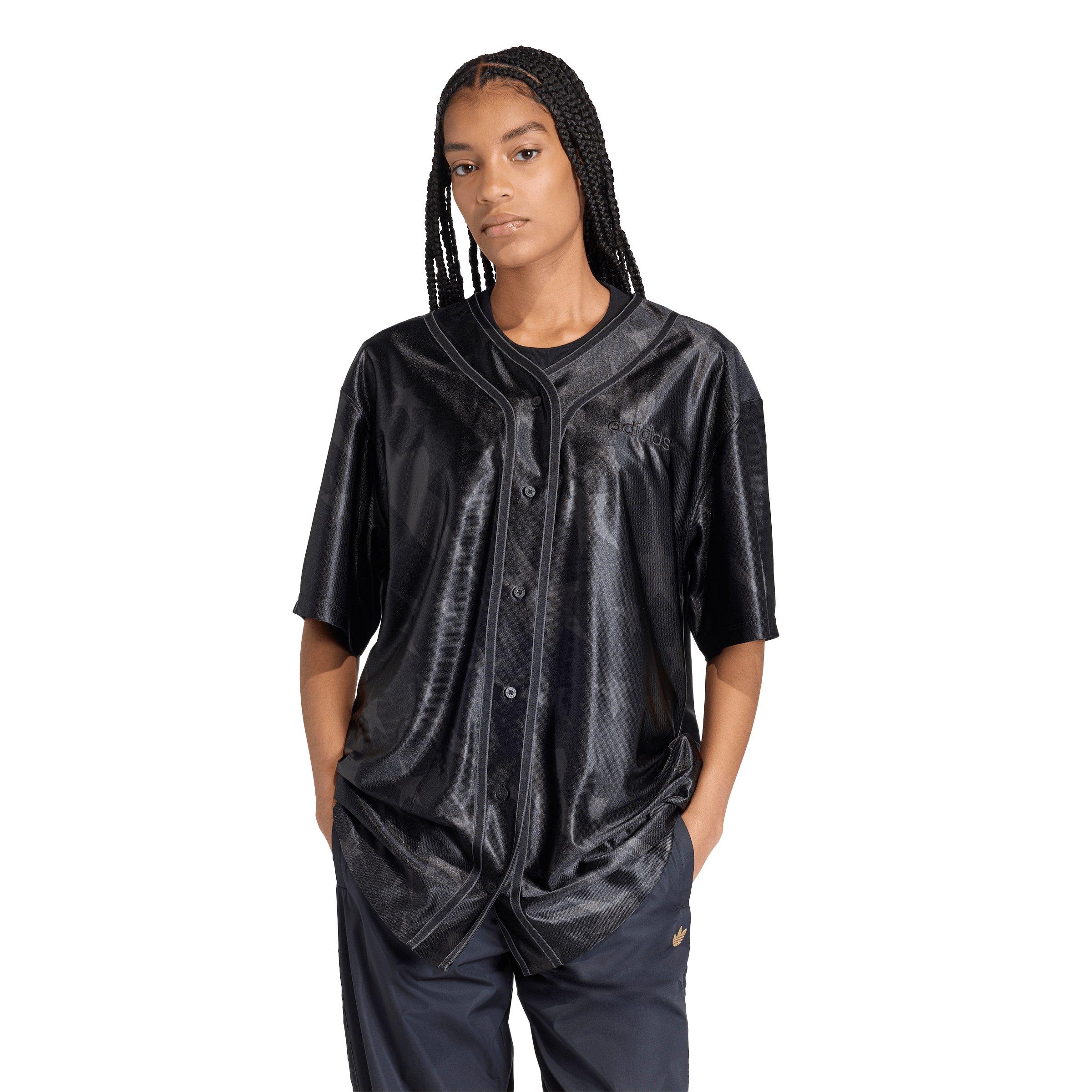 adidas Women's Denim Graphic Baseball Jersey -Black - BLACK Thumbnail View 1