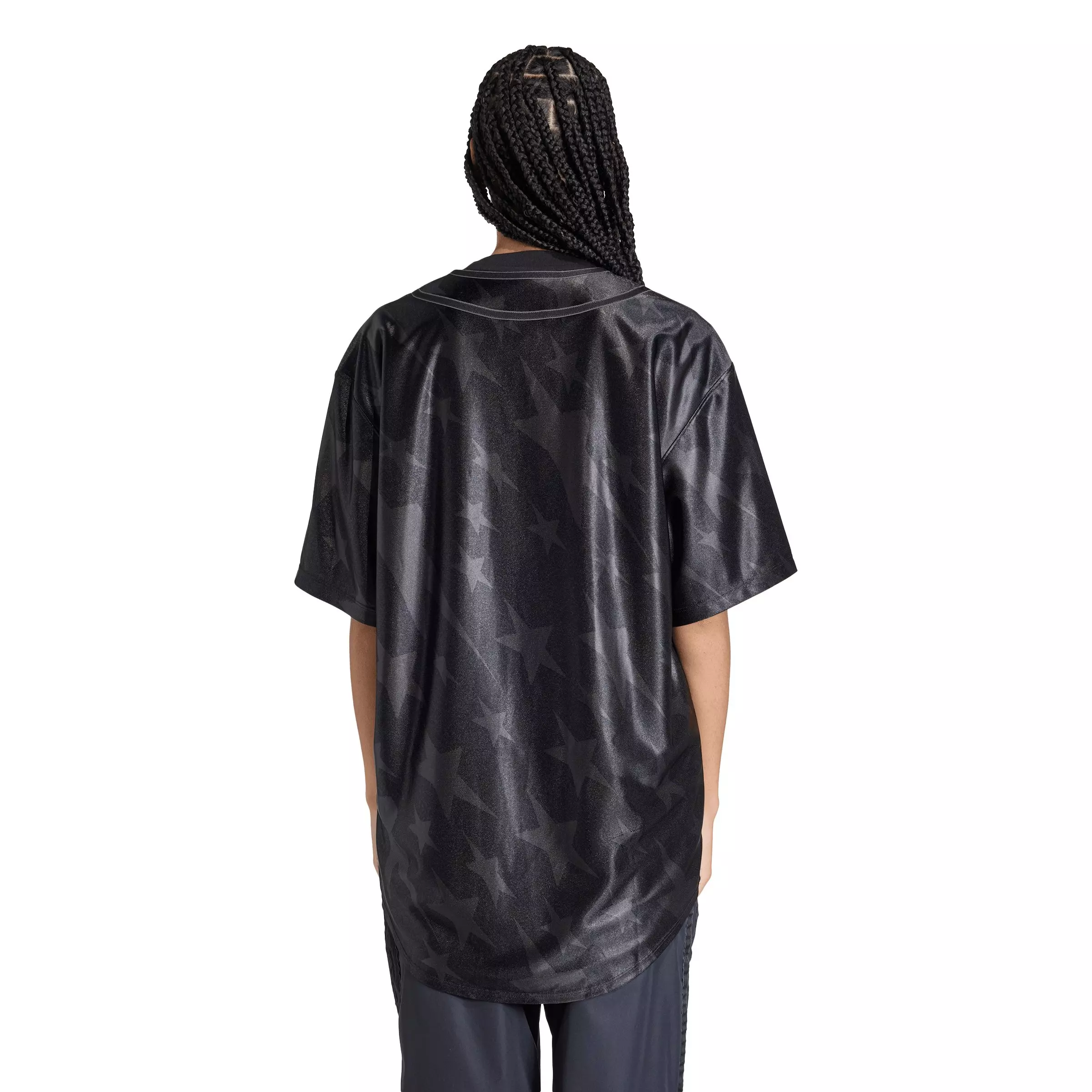 adidas Women's Denim Graphic Baseball Jersey -Black - BLACK