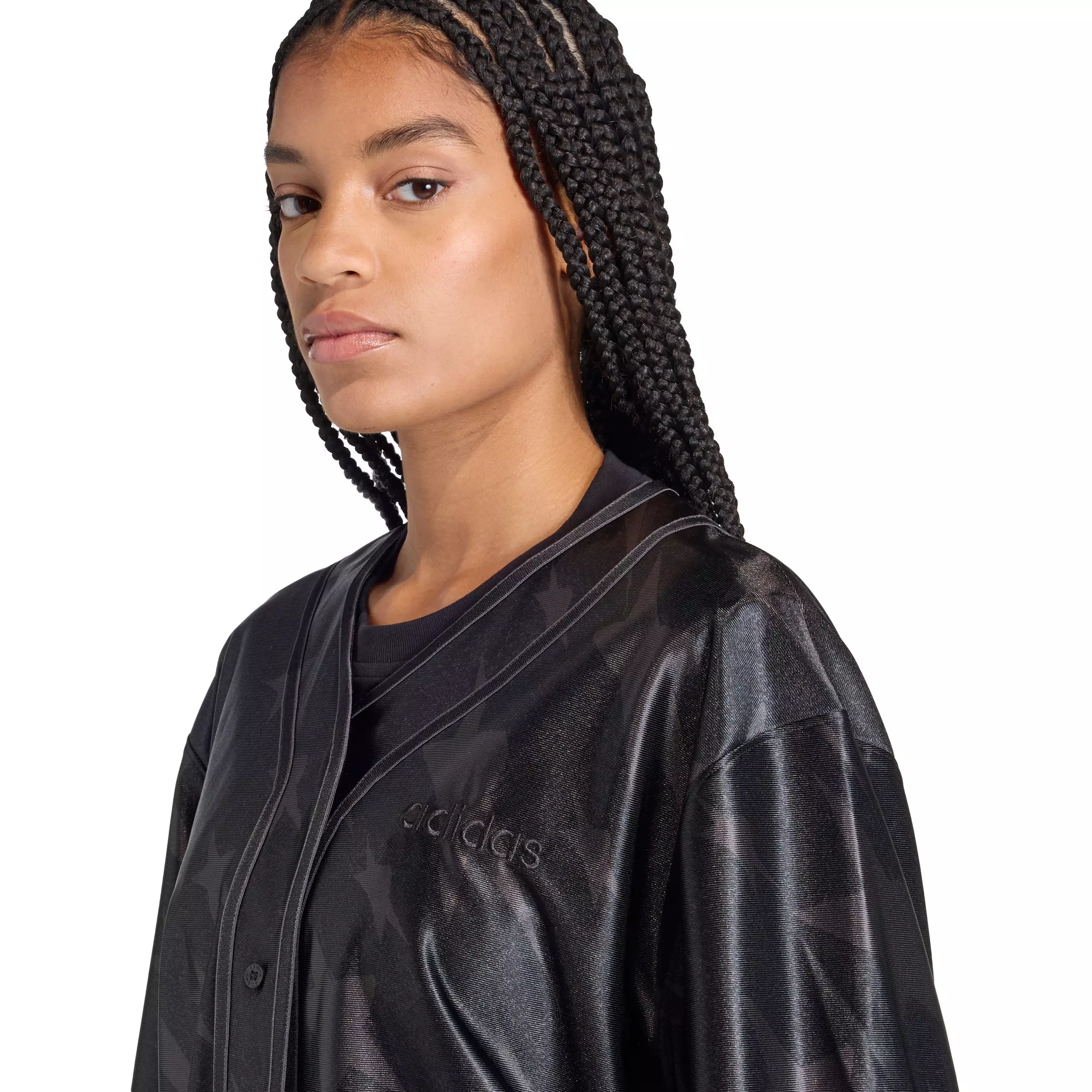 adidas Women's Denim Graphic Baseball Jersey - Black - BLACK