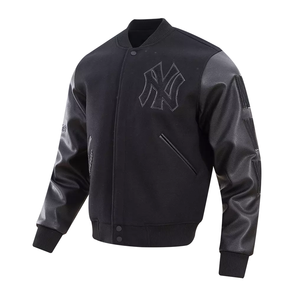 Pro Standard Men's New York Yankees Triple Black Varsity Jacket - BLACK