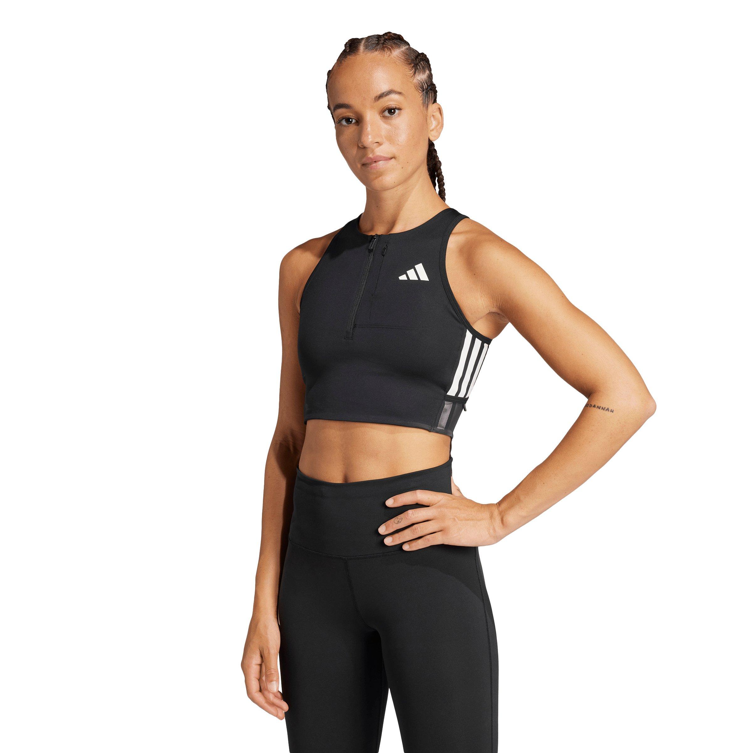 adidas Women's Adizero Running Gel Pocket Crop Top - Black - BLACK Thumbnail View 1