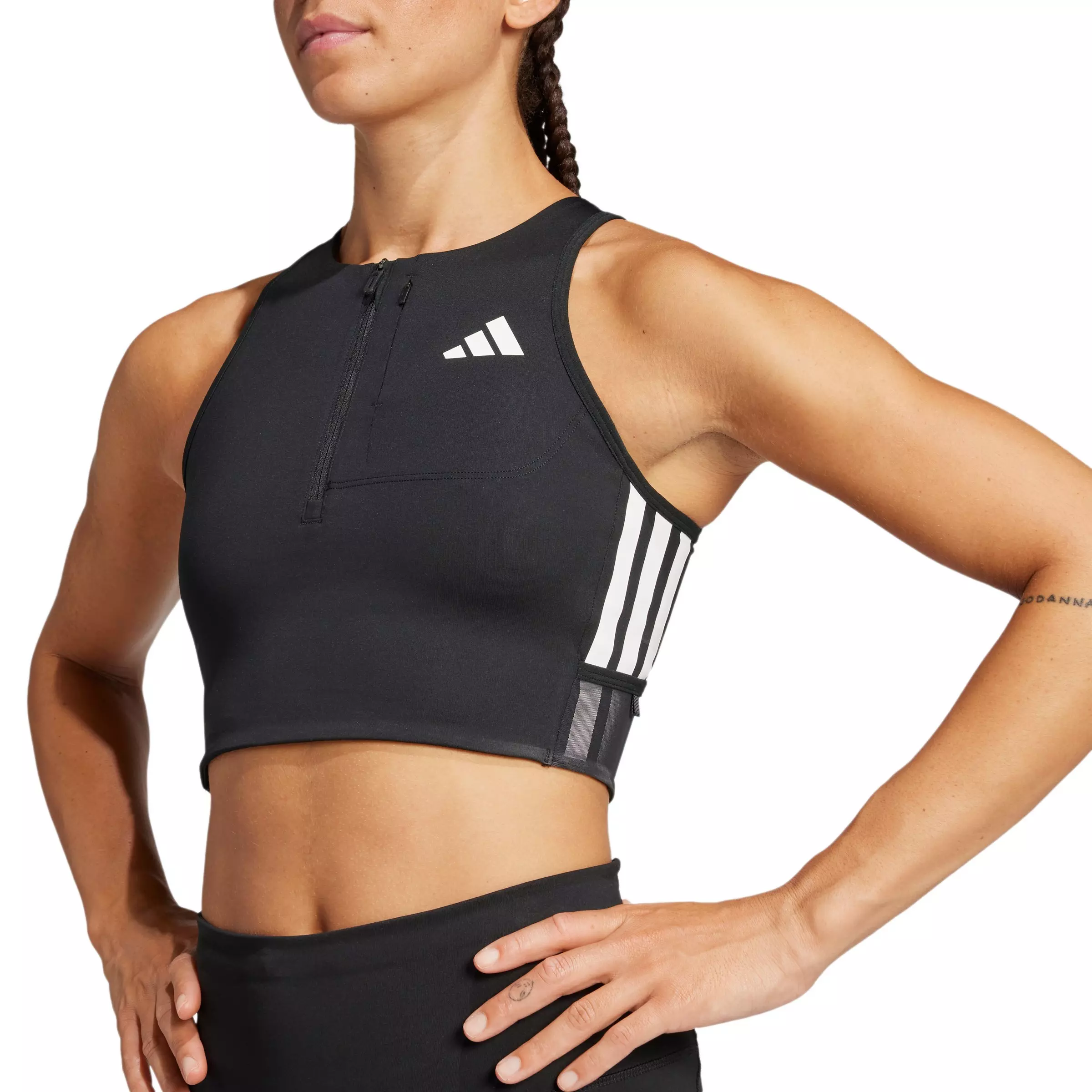 adidas Women's Adizero Running Gel Pocket Crop Top - Black - BLACK
