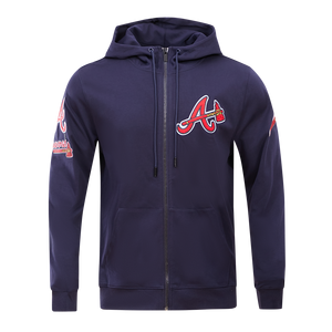 Pro Standard Men's Atlanta Braves Classic Chenille DK Full-Zip Pullover Jacket -Navy