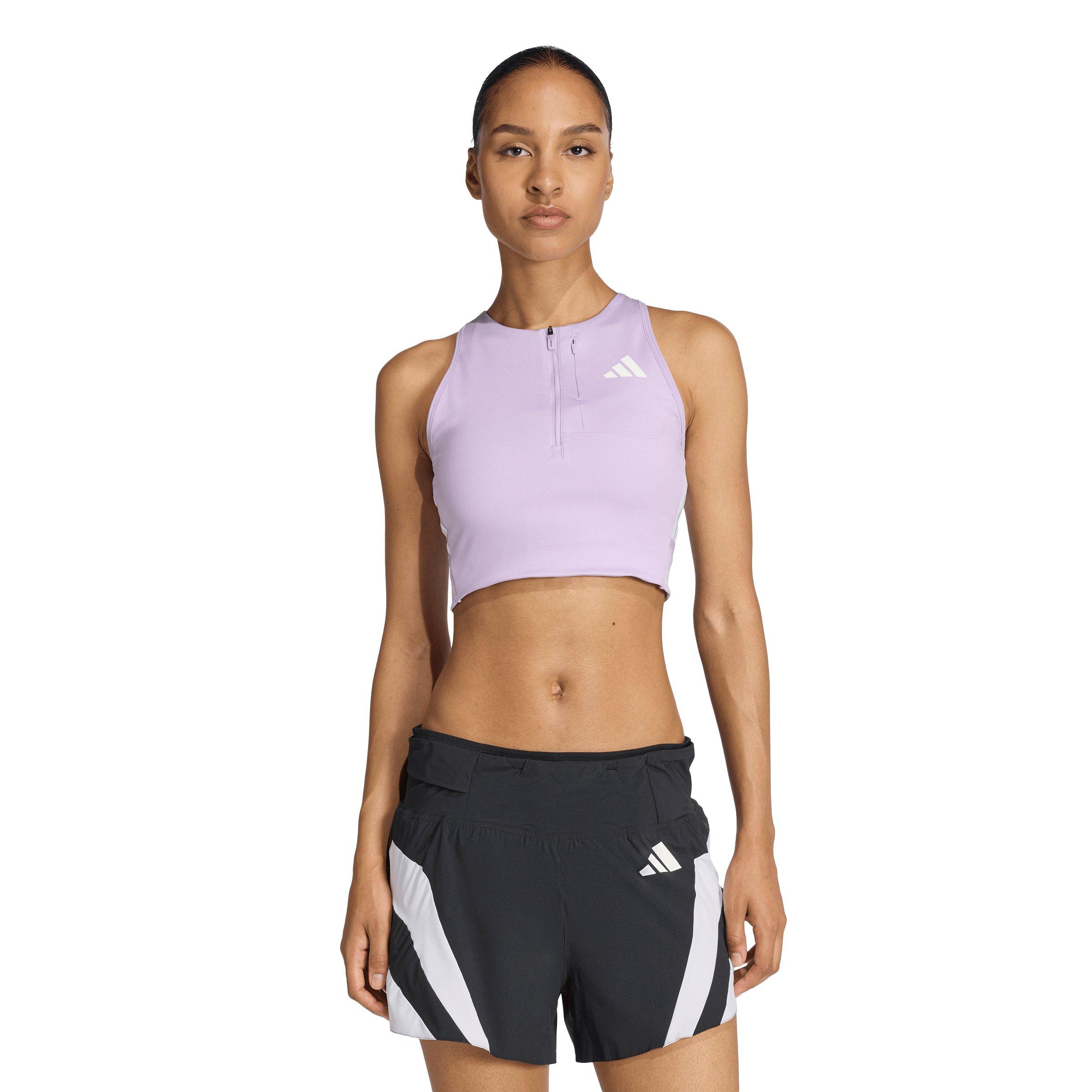 adidas Women's Adizero Running Gel Pocket Crop Top - Plum - PLUM Thumbnail View 1