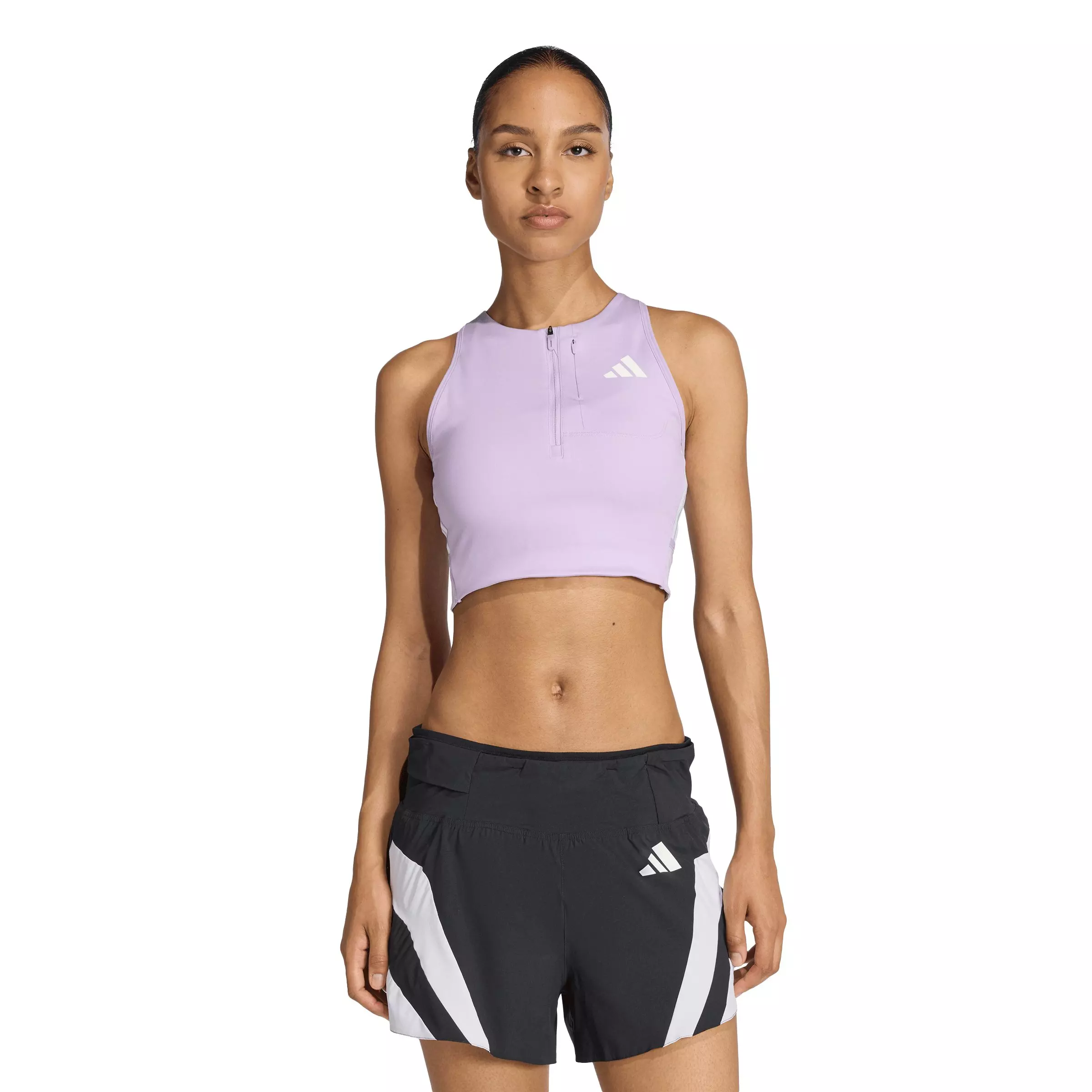 adidas Women's Adizero Running Gel Pocket Crop Top - Plum - PLUM