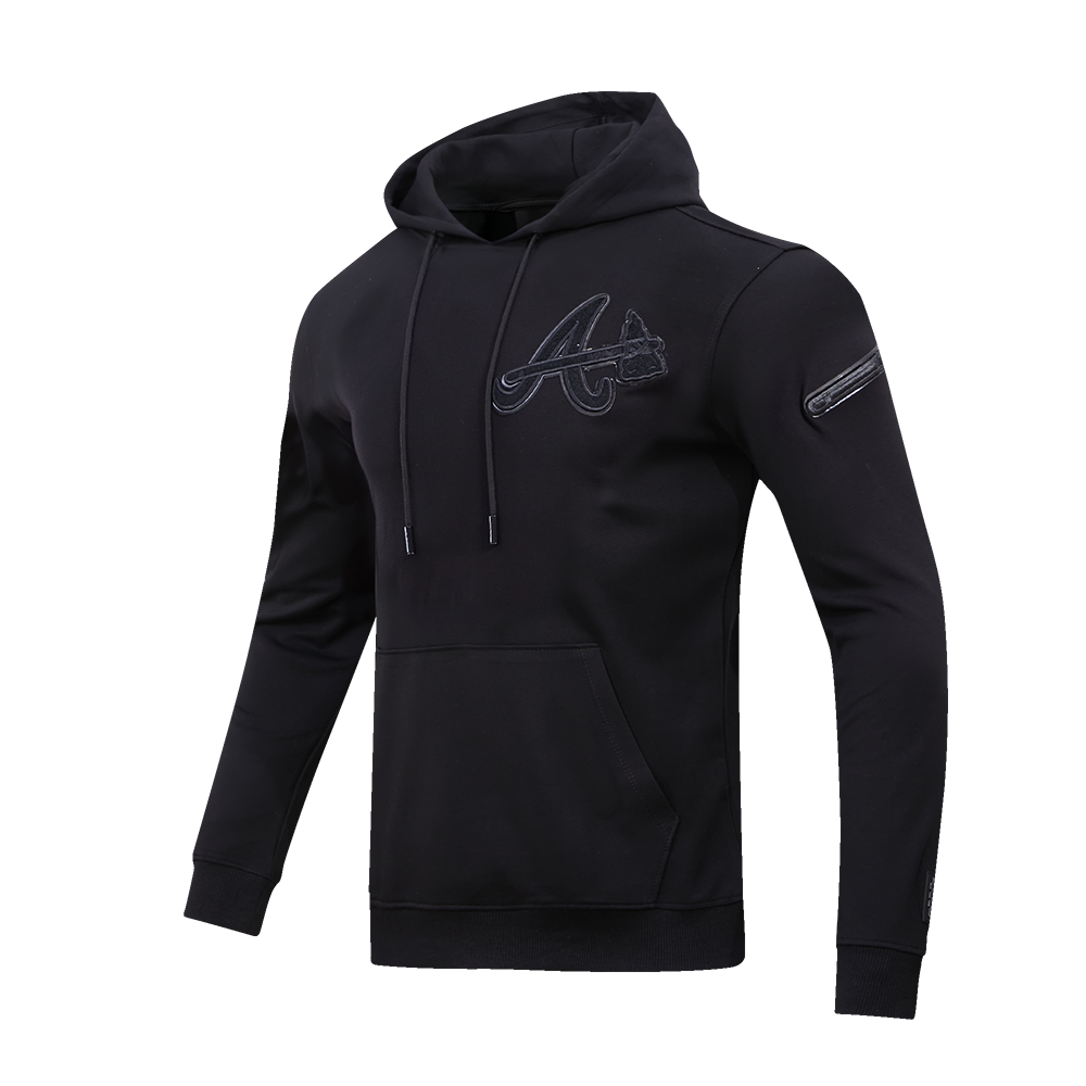 Pro Standard Men's Atlanta Braves Triple Black Logo Hoodie - BLACK Thumbnail View 3