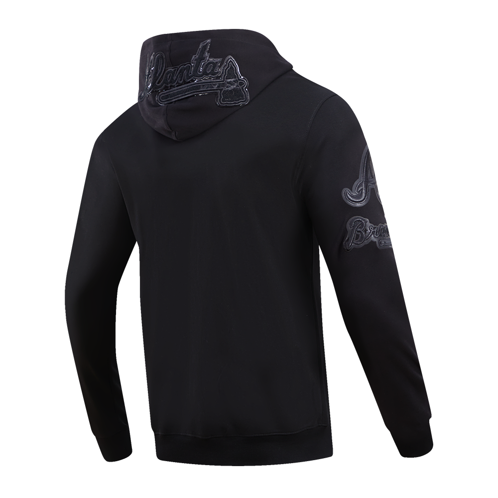 Pro Standard Men's Atlanta Braves Triple Black Logo Hoodie - BLACK Thumbnail View 4