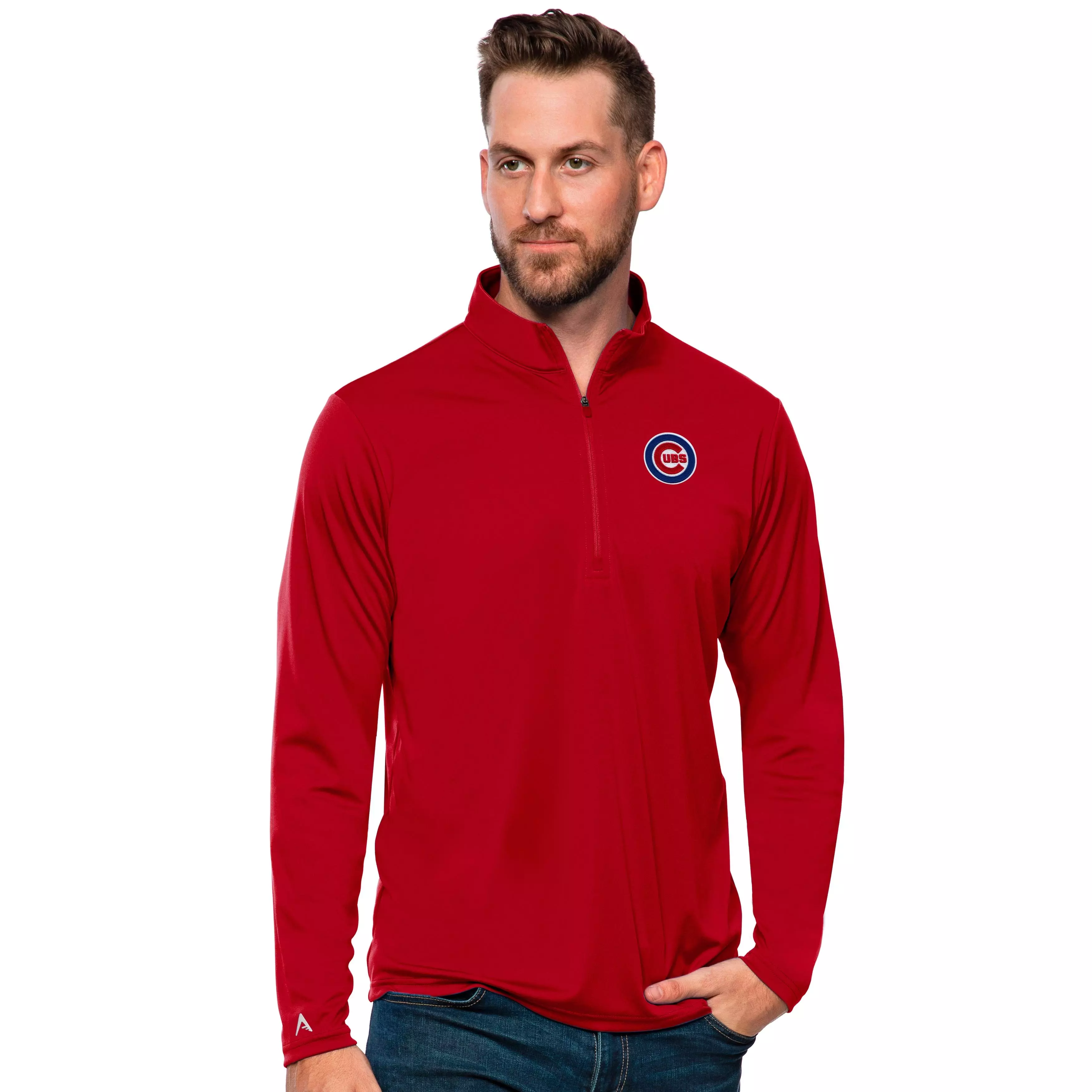 Antigua Men's Chicago Cubs Tribute Quarter-Zip Pullover Jacket - RED