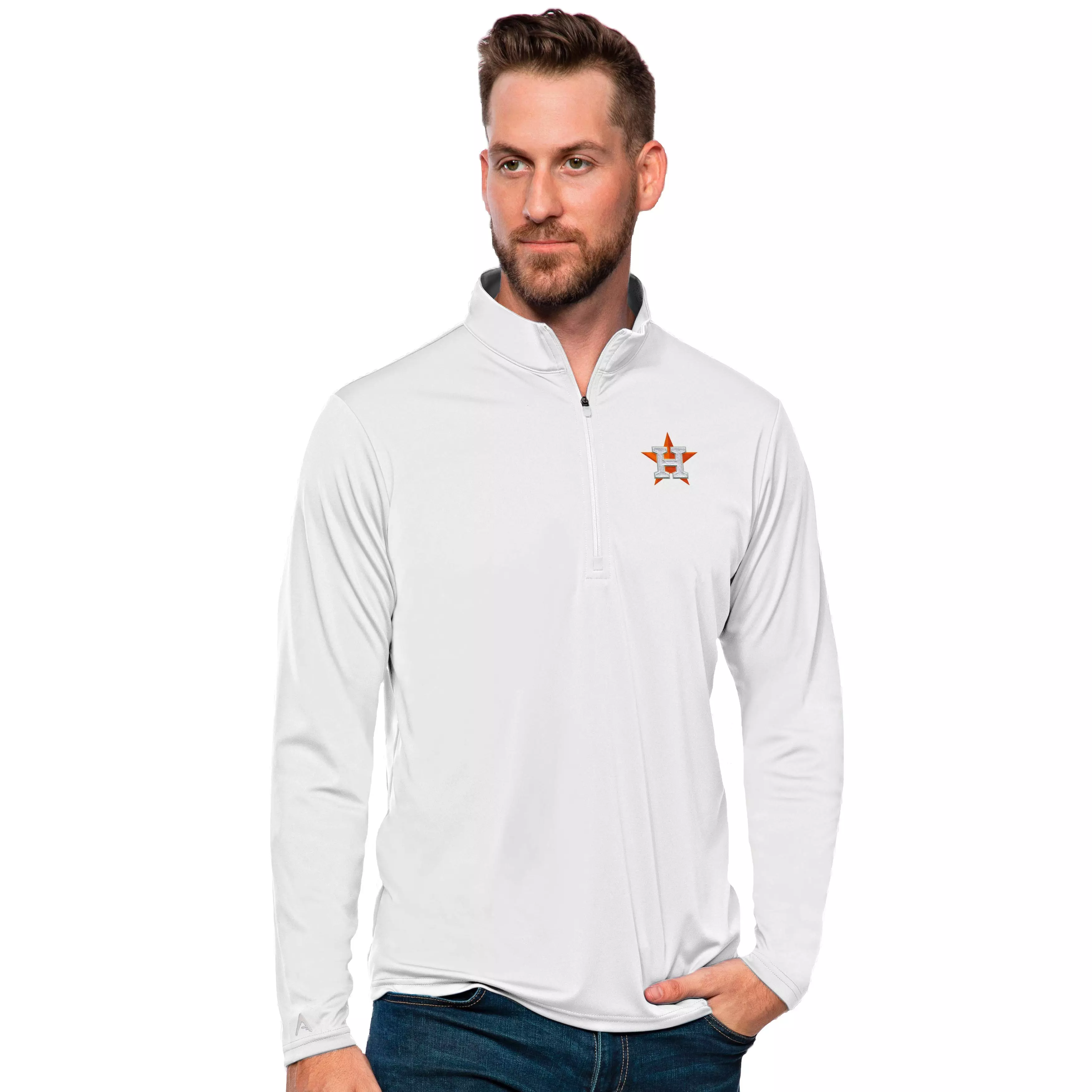 Antigua Men's Houston Astros Tribute Quarter-Zip Pullover Jacket - WHITE