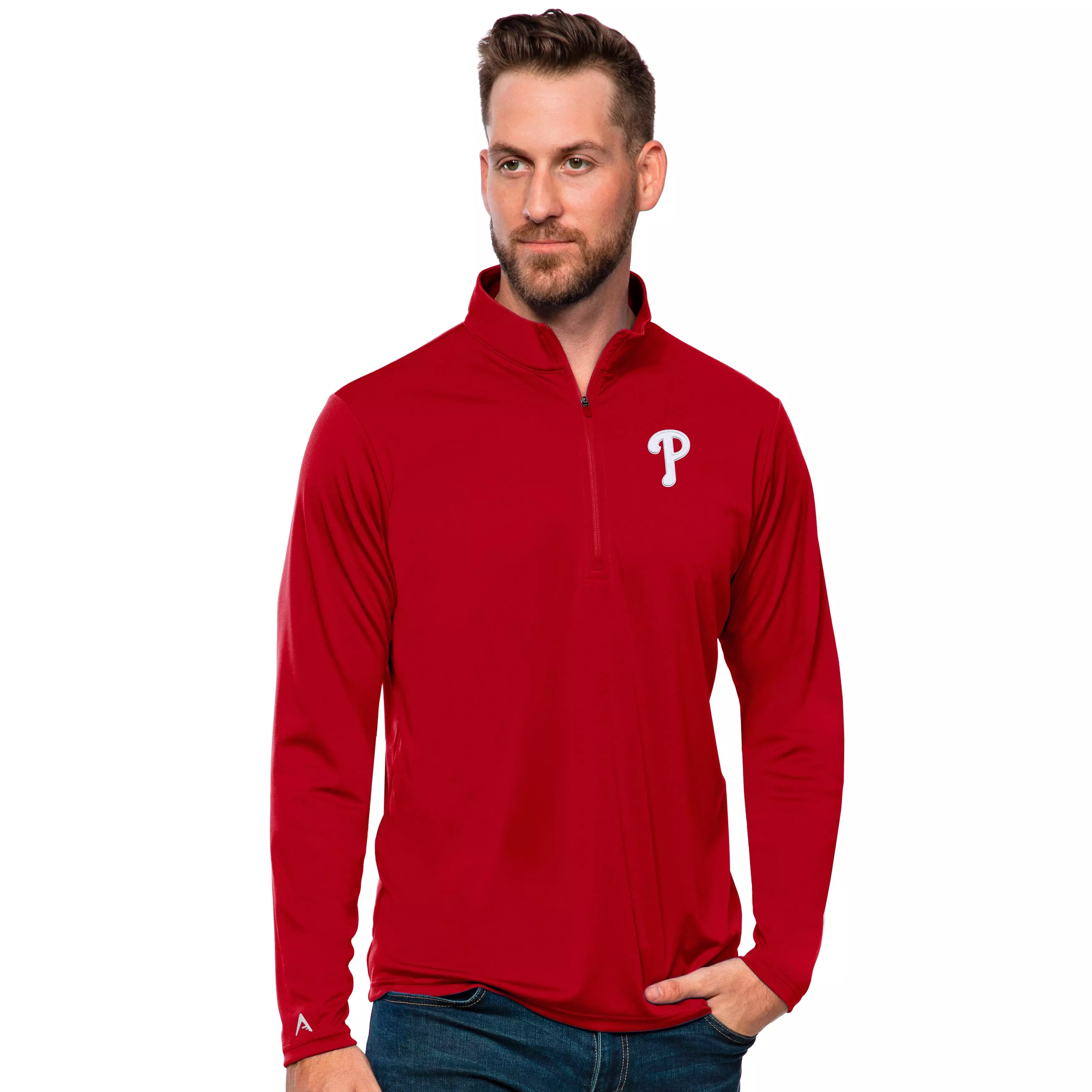 Antigua Men's Philadelphia Phillies Tribute Quarter-Zip Pullover Jacket - RED