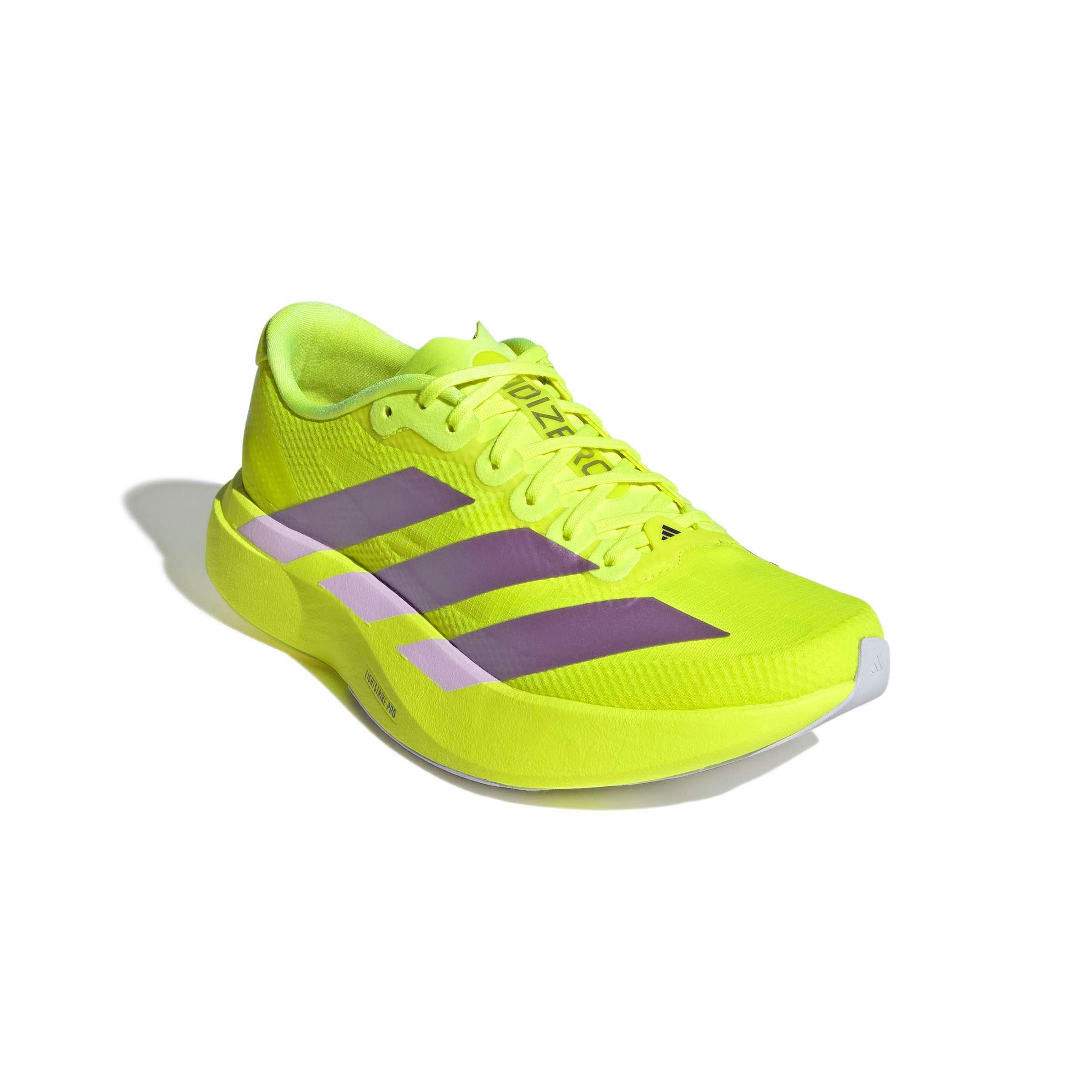 adidas Adizero EVO SL Woven "Solar Yellow/Aurora Plum/Powder Plum" Women's Running Shoe - YELLOW/PLUM/PLUM Thumbnail View 3