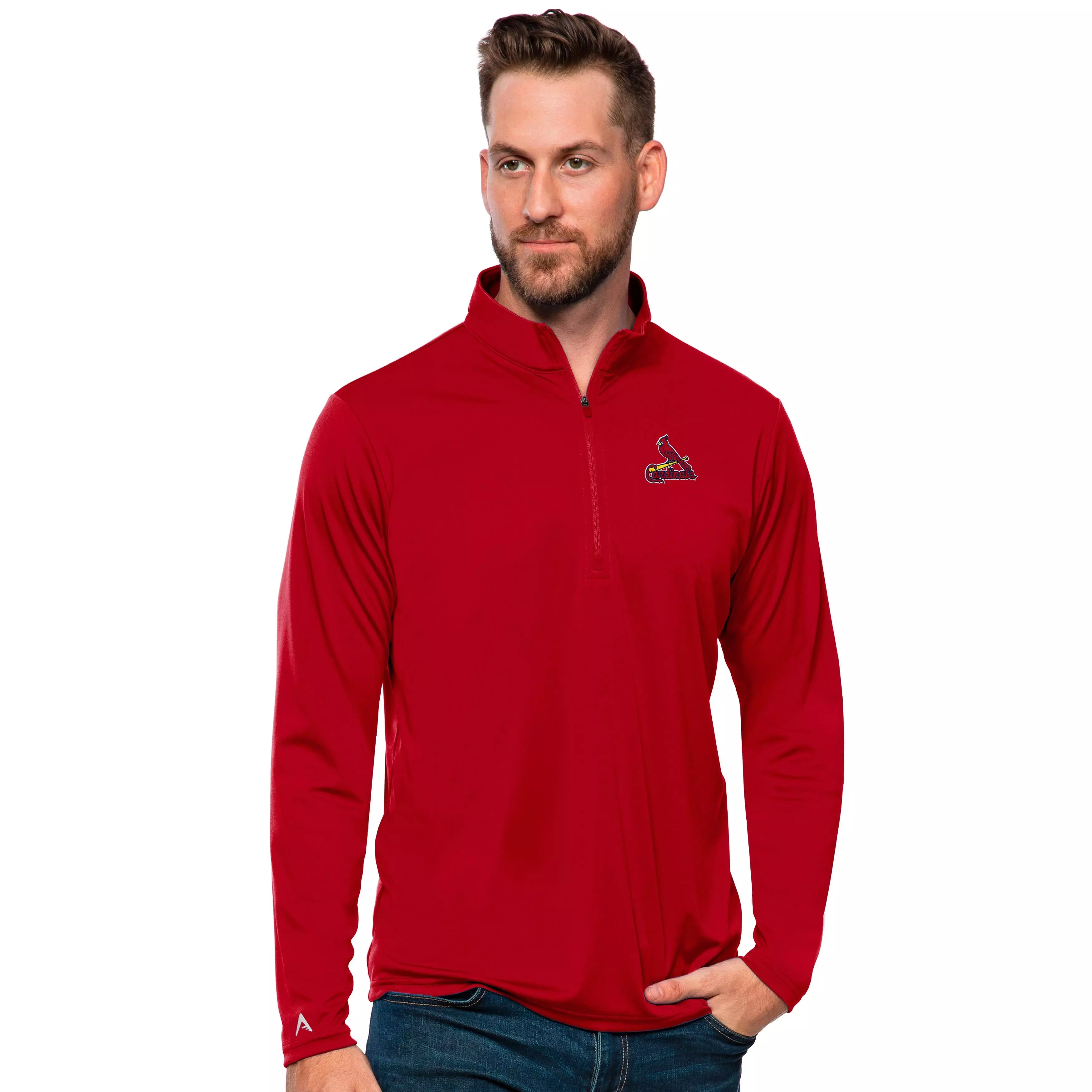 Antigua Men's St. Louis Cardinals Tribute Quarter-Zip Pullover Jacket - RED