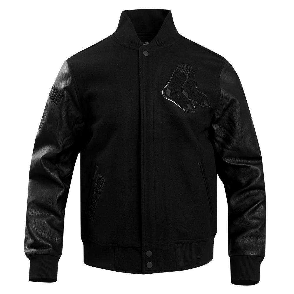 Pro Standard Men's Boston Red Sox Triple Black Wool Varsity Jacket - BLACK Thumbnail View 1
