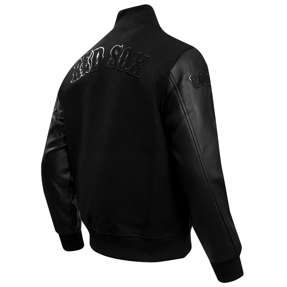 Pro Standard Men's Boston Red Sox Triple Black Wool Varsity Jacket - BLACK Thumbnail View 4