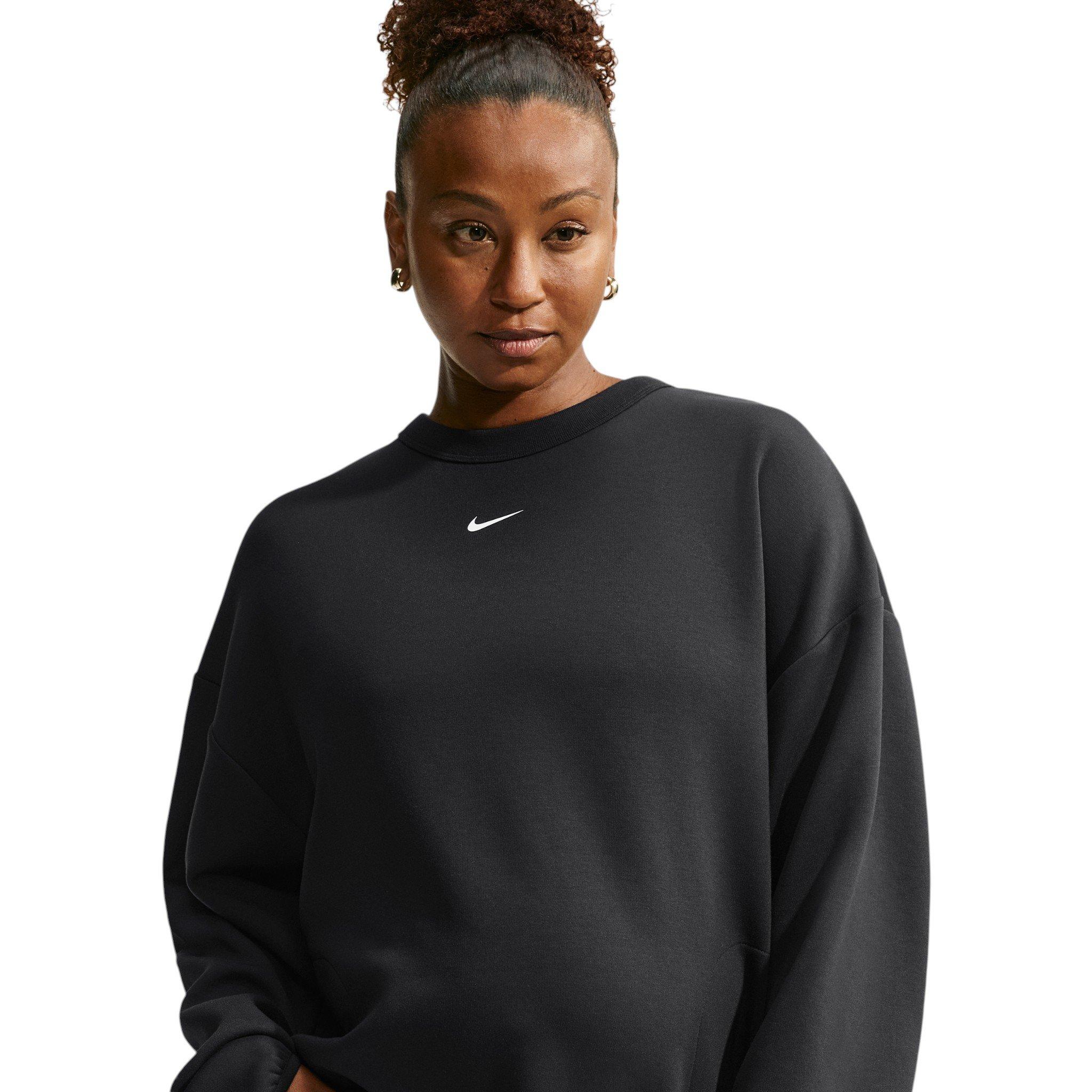 Nike Women's Maternity Studio Fleece Sport Dri-FIT Oversized Crewneck Sweatshirt - Black/White - BLACK/WHITE