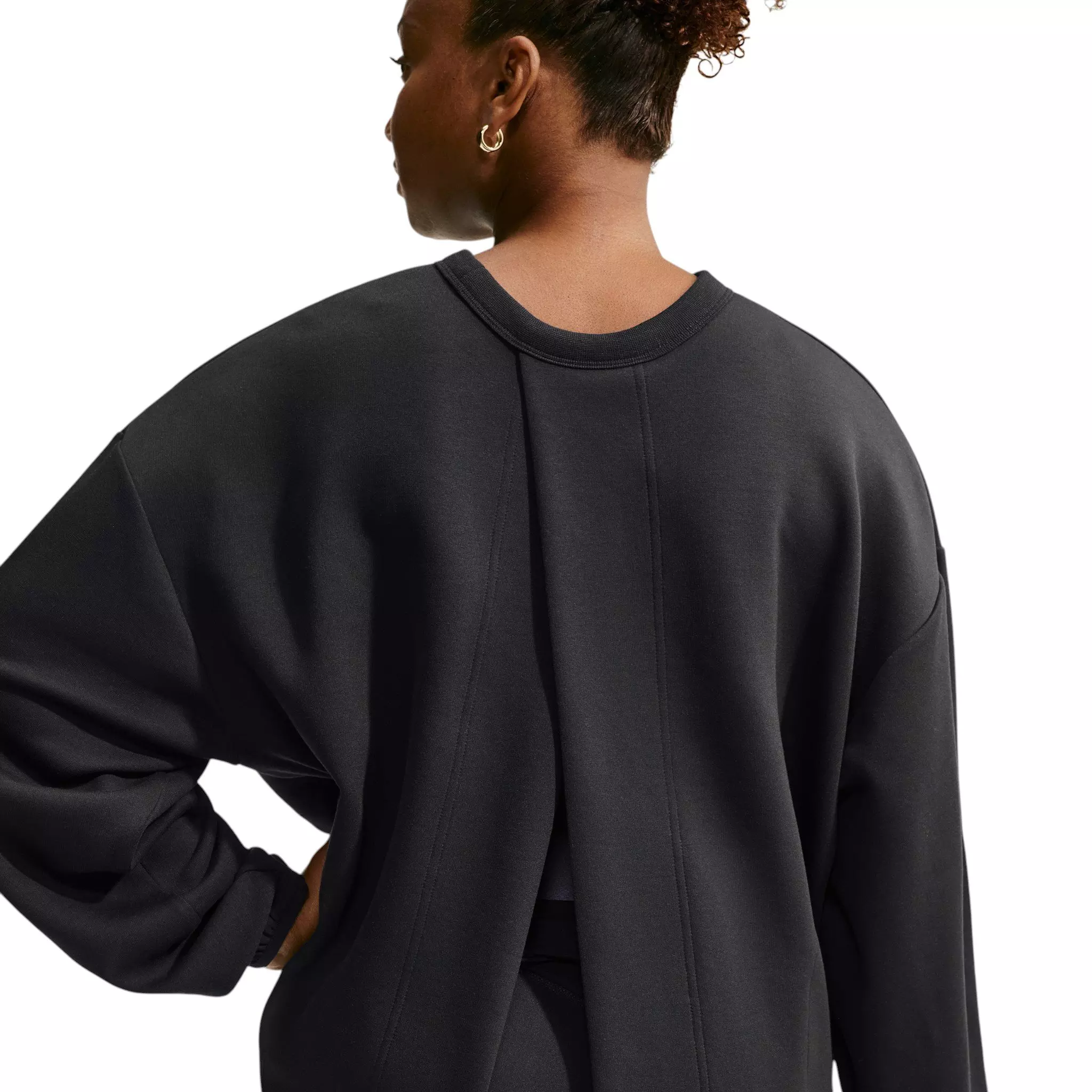 Nike Women's Maternity Studio Fleece Sport Dri-FIT Oversized Crewneck Sweatshirt - Black/White - BLACK/WHITE