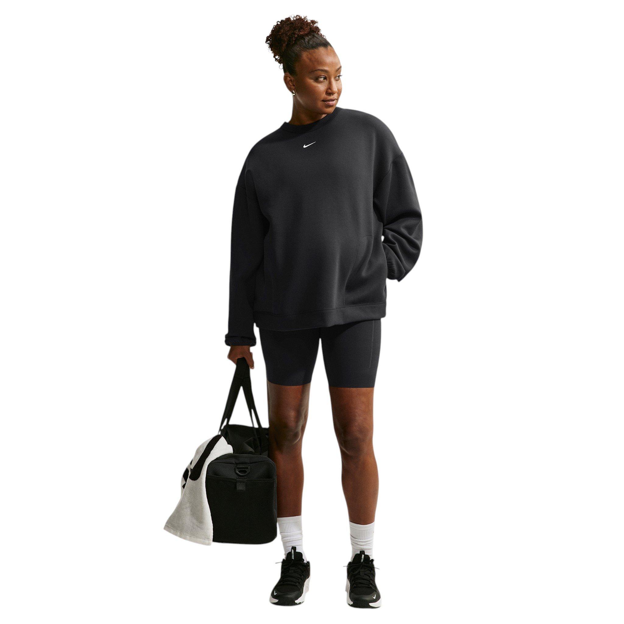 Nike Women's Maternity Studio Fleece Sport Dri-FIT Oversized Crewneck Sweatshirt - Black/White - BLACK/WHITE