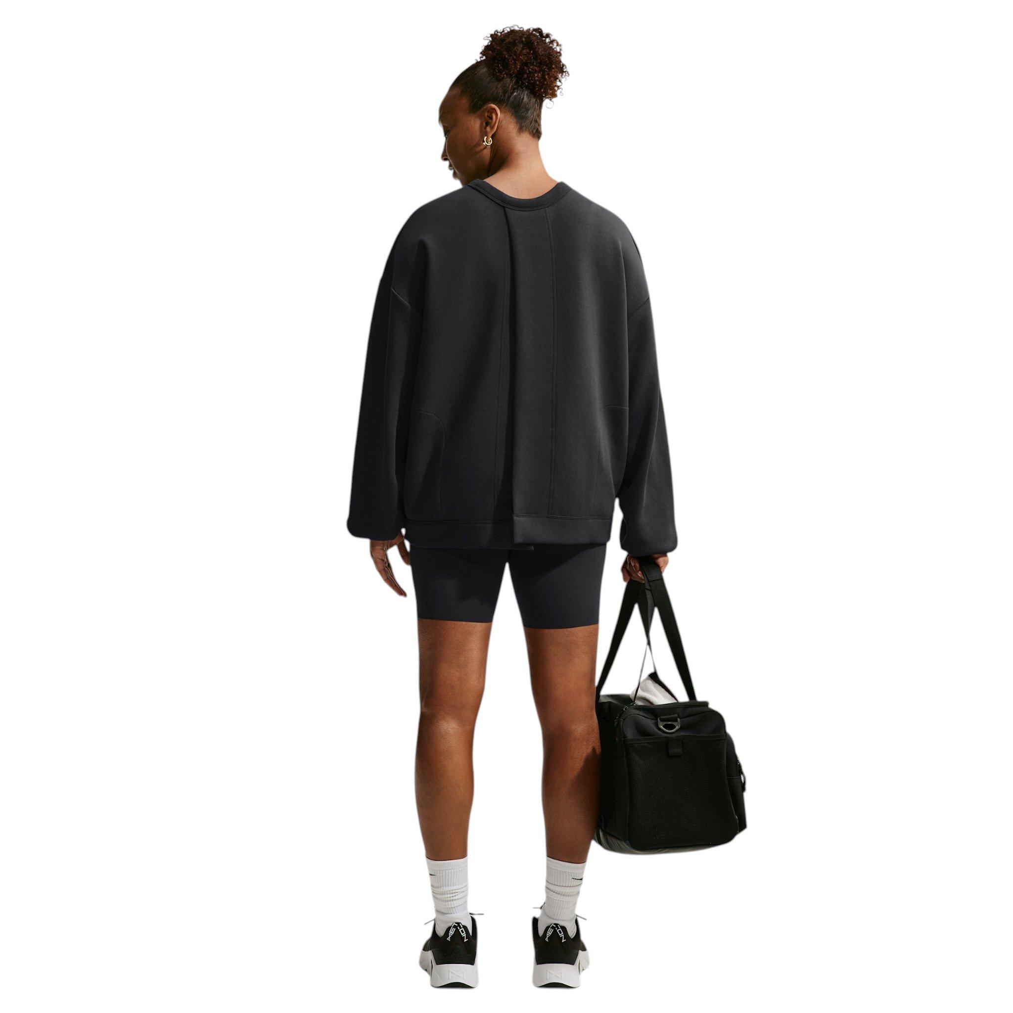 Nike Women's Maternity Studio Fleece Sport Dri-FIT Oversized Crewneck Sweatshirt - Black/White - BLACK/WHITE