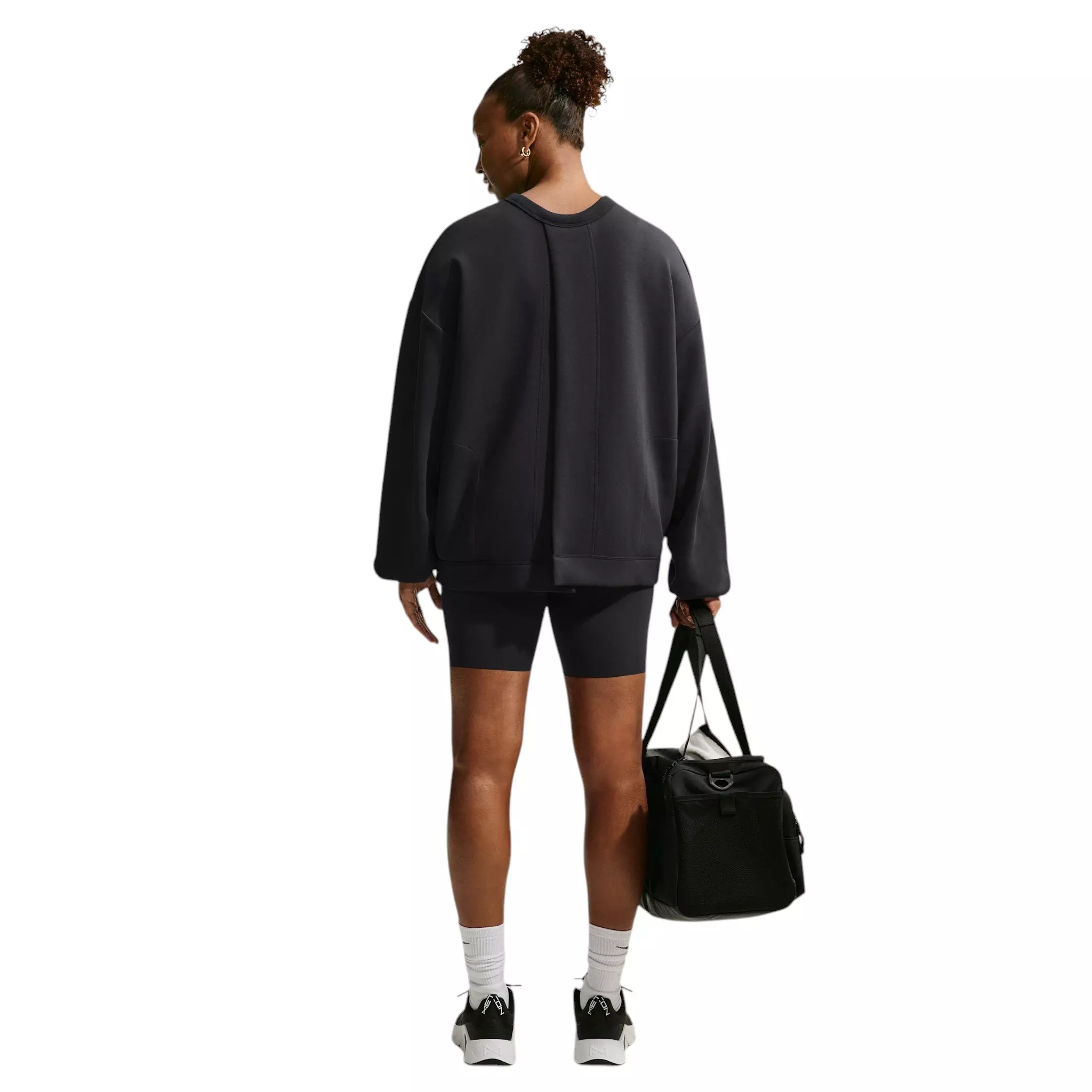 Nike Women's Maternity Studio Fleece Sport Dri-FIT Oversized Crewneck Sweatshirt - Black/White - BLACK/WHITE
