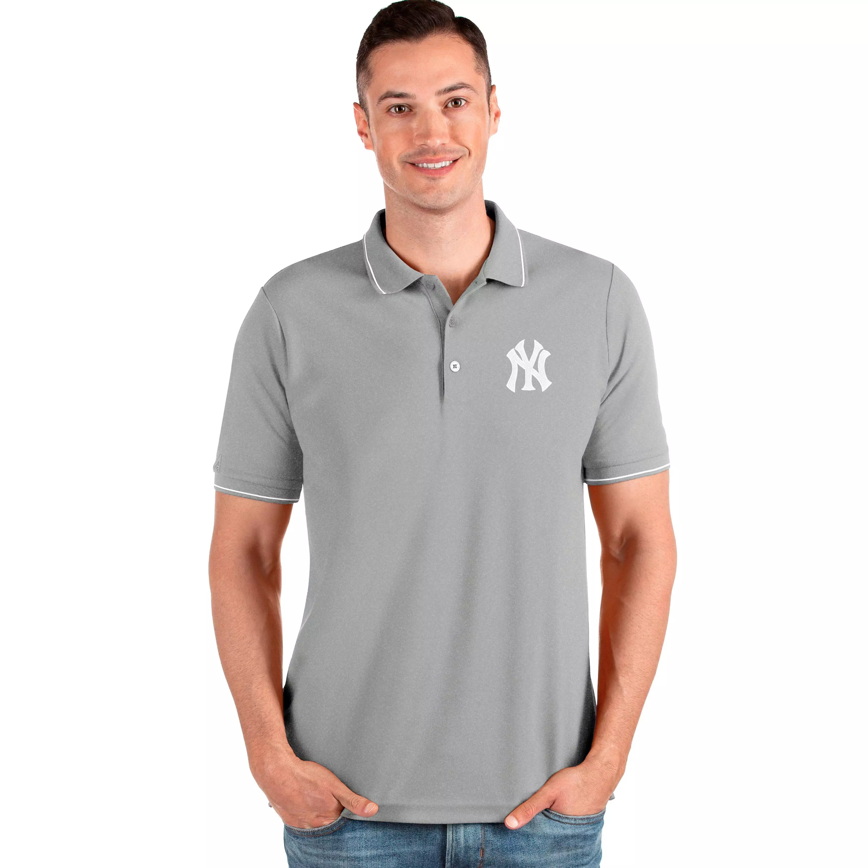 Antigua Men's New York Yankees Affluent Polo - GREY/WHITE