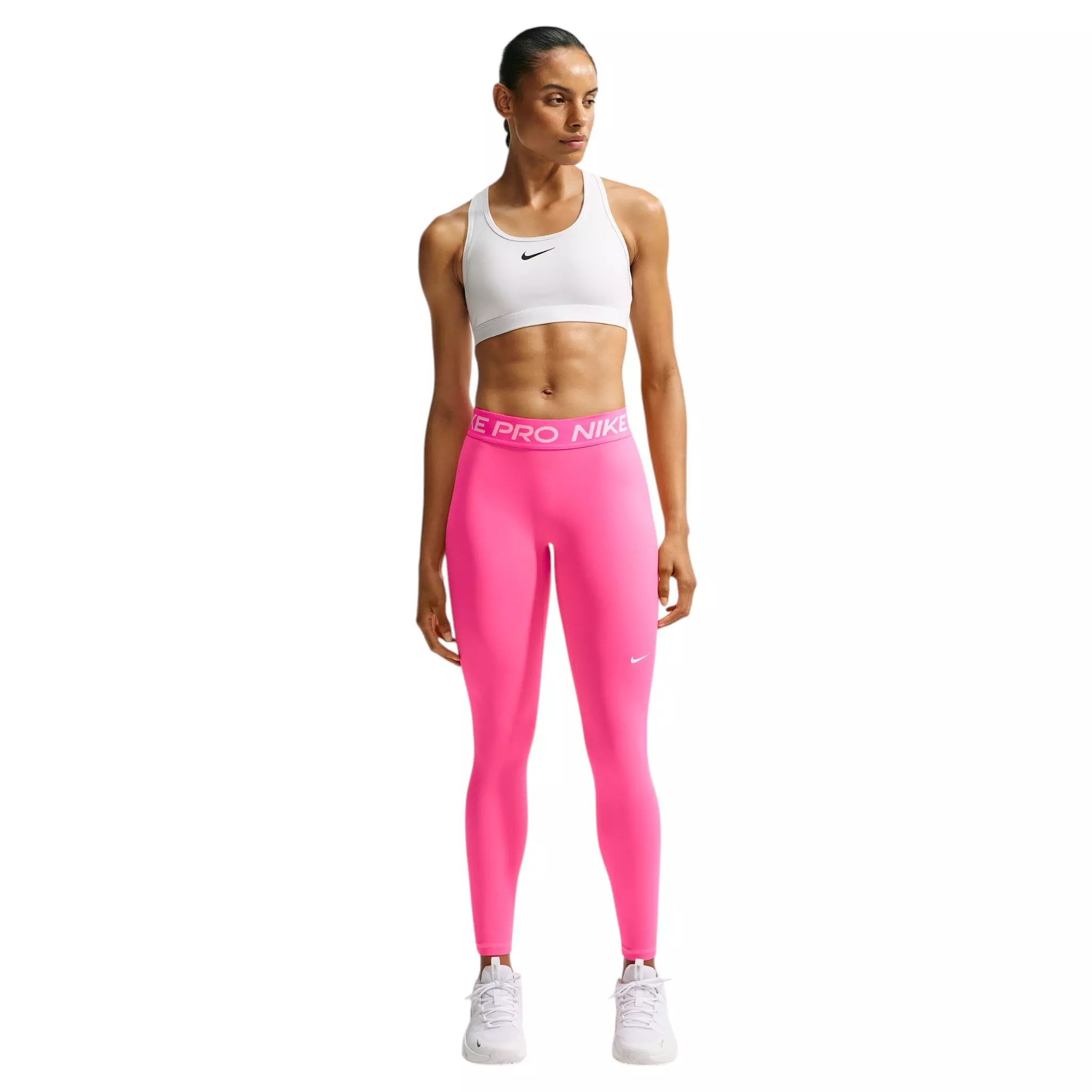 Nike Women's Pro Mid-Rise Full-Length Leggings - Pink/White - PINK/WHITE