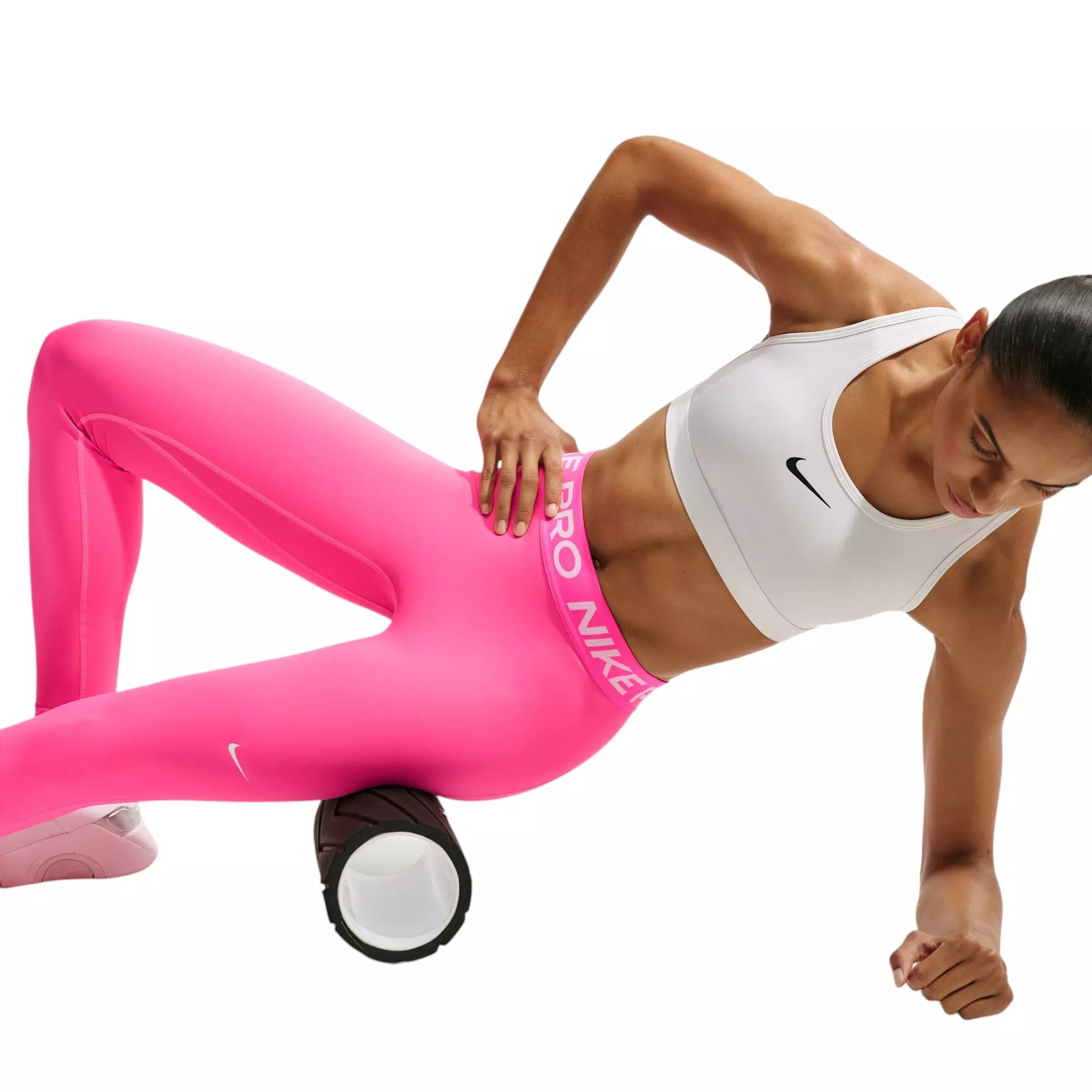 Nike Women's Pro Mid-Rise Full-Length Leggings - Pink/White - PINK/WHITE