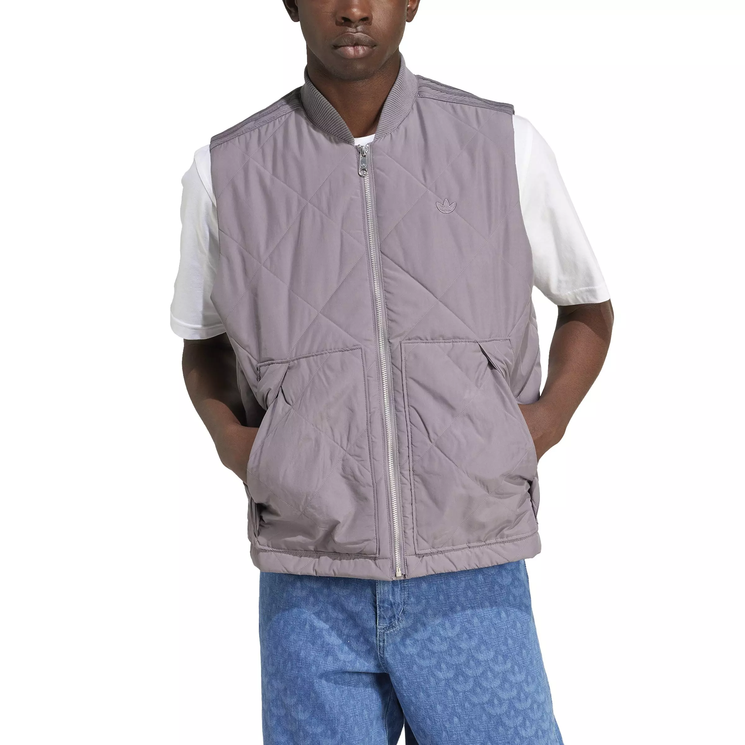 adidas Originals Men's Premium Essentials Nylon Quilted Vest -Grey - GREY