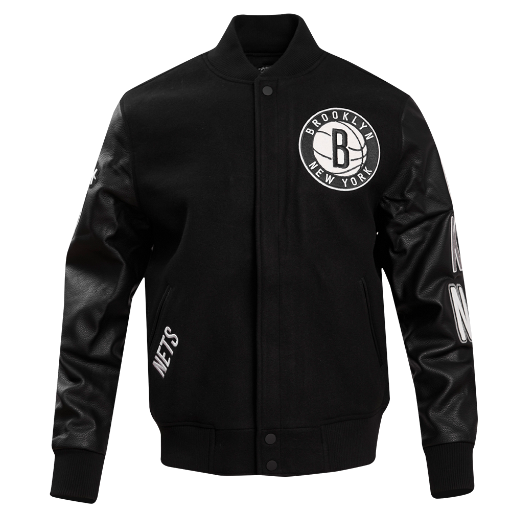 Pro Standard Men's Brooklyn Nets Classic Wool Varsity Jacket - Black - BLACK Thumbnail View 1