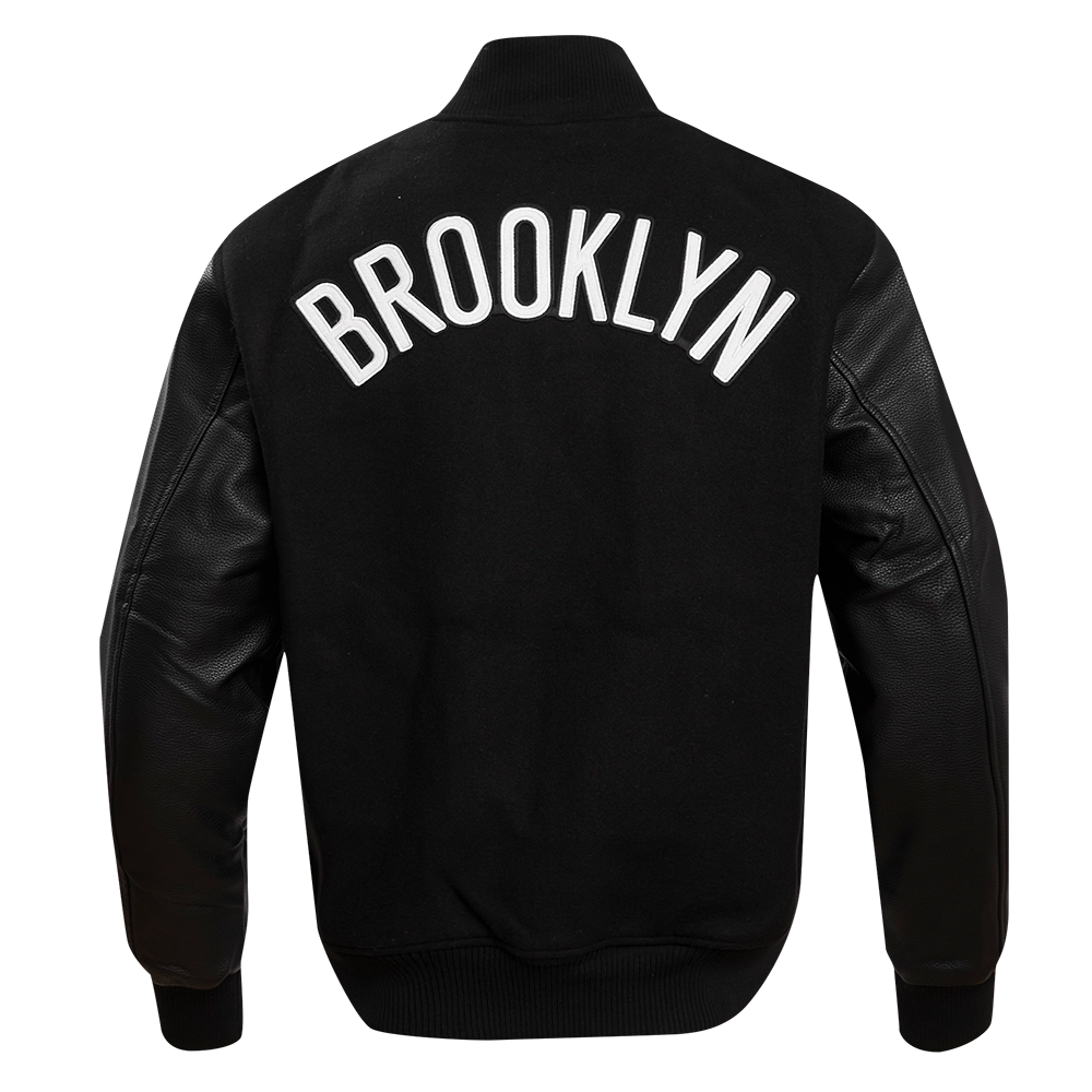 Pro Standard Men's Brooklyn Nets Classic Wool Varsity Jacket - Black - BLACK Thumbnail View 2