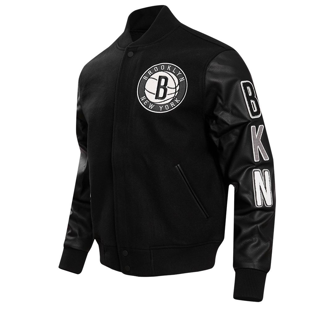Pro Standard Men's Brooklyn Nets Classic Wool Varsity Jacket - Black - BLACK Thumbnail View 3