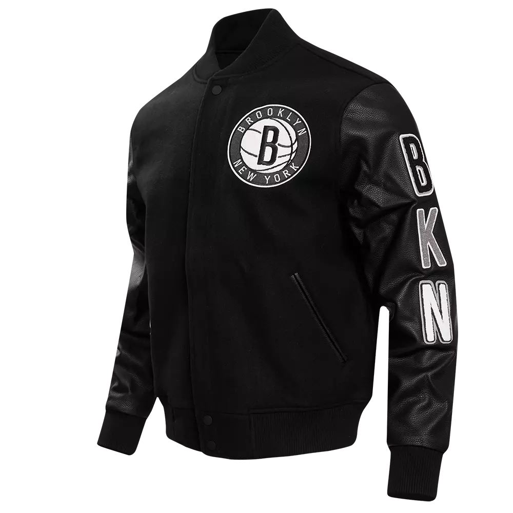 Pro Standard Men's Brooklyn Nets Classic Wool Varsity Jacket - Black - BLACK