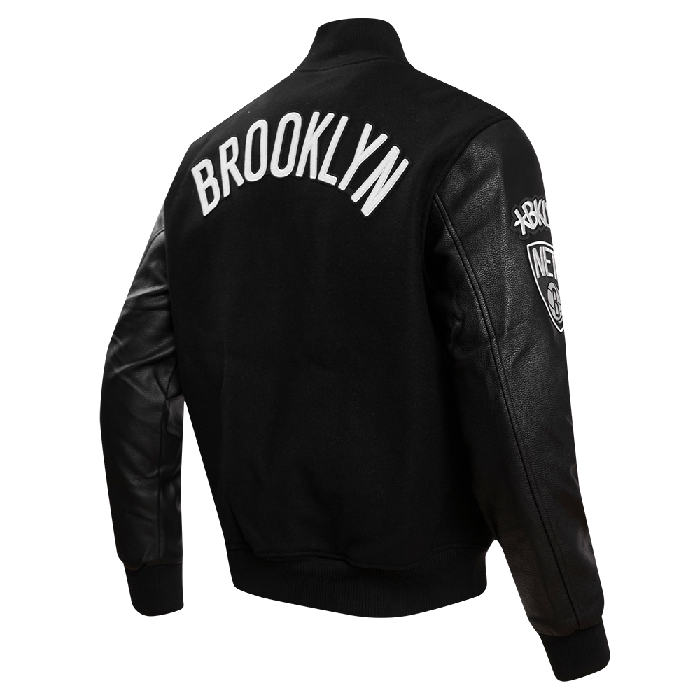 Pro Standard Men's Brooklyn Nets Classic Wool Varsity Jacket - Black - BLACK Thumbnail View 4