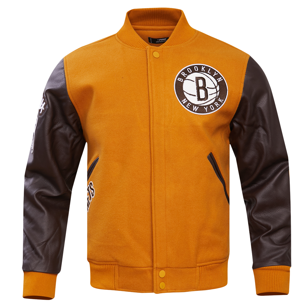 Pro Standard Men's Brooklyn Nets Classic Wool Varsity Jacket -Brown - BROWN Thumbnail View 1
