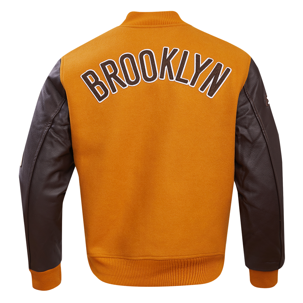 Pro Standard Men's Brooklyn Nets Classic Wool Varsity Jacket -Brown - BROWN Thumbnail View 2
