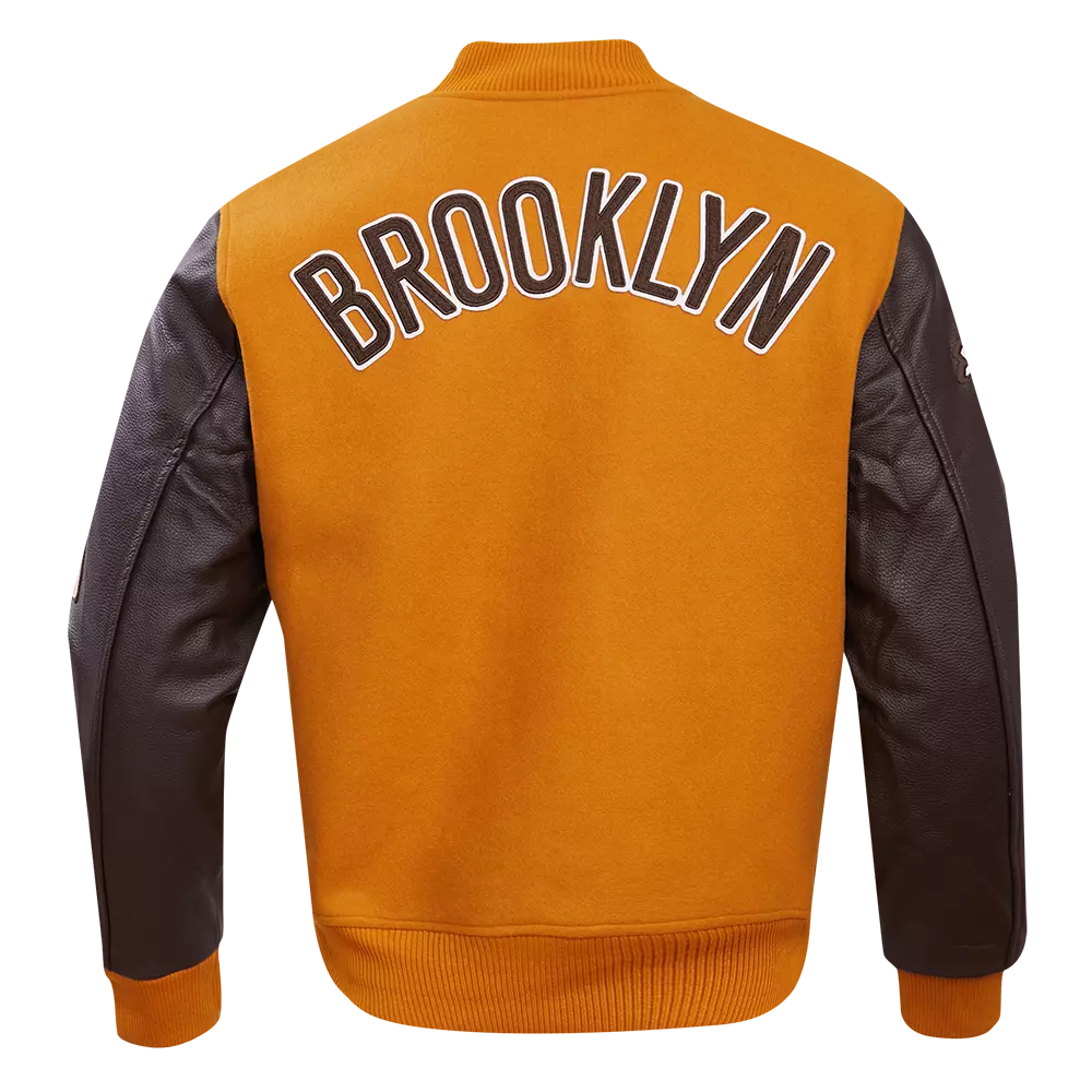 Pro Standard Men's Brooklyn Nets Classic Wool Varsity Jacket -Brown - BROWN