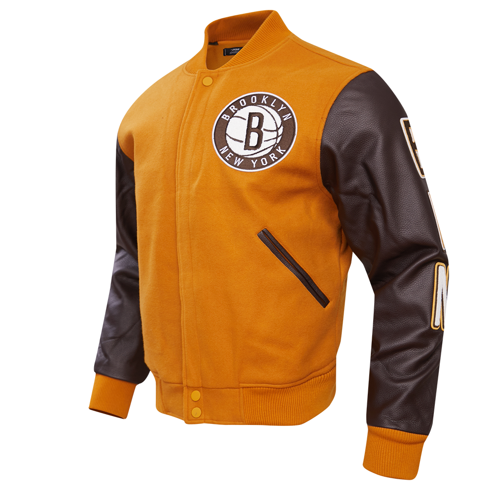 Pro Standard Men's Brooklyn Nets Classic Wool Varsity Jacket -Brown - BROWN Thumbnail View 3