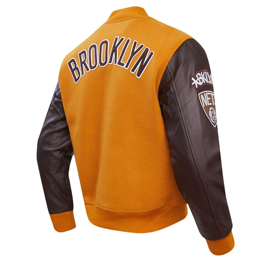 Pro Standard Men's Brooklyn Nets Classic Wool Varsity Jacket -Brown - BROWN Thumbnail View 4