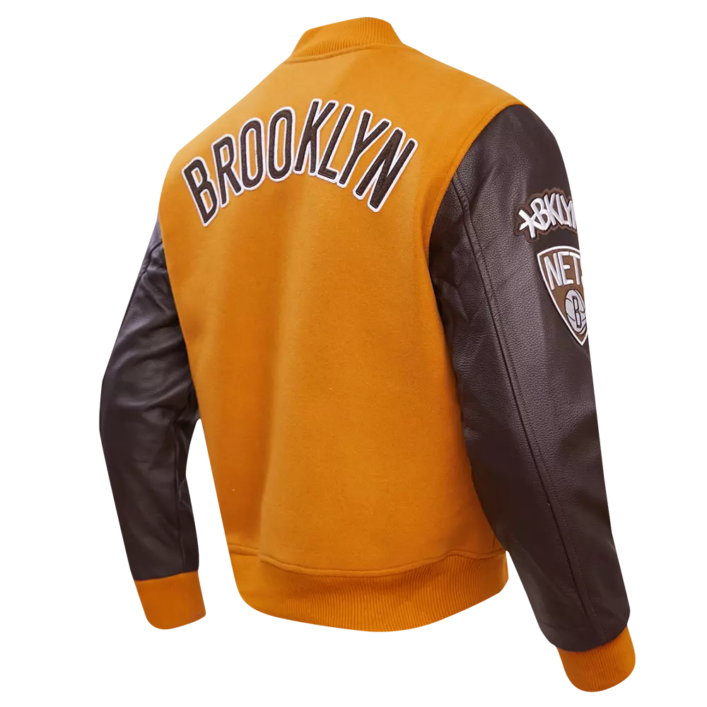 Pro Standard Men's Brooklyn Nets Classic Wool Varsity Jacket -Brown - BROWN