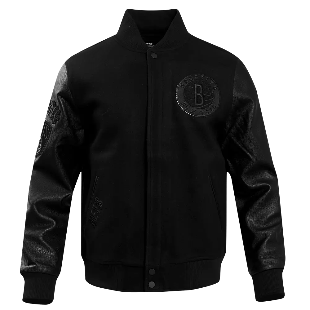 Pro Standard Men's Brooklyn Nets Triple Black Varsity Jacket - BLACK