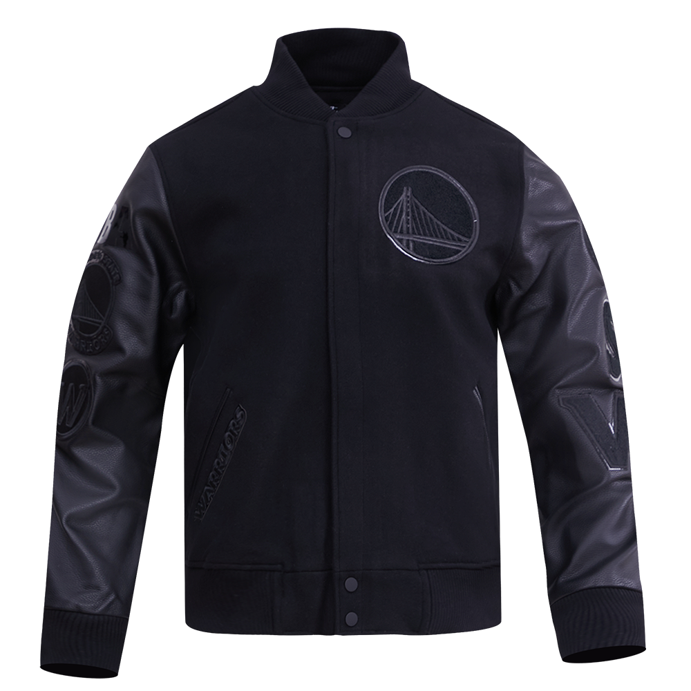 Pro Standard Men's Golden State Warriors Triple Black Varsity Jacket - BLACK Thumbnail View 1