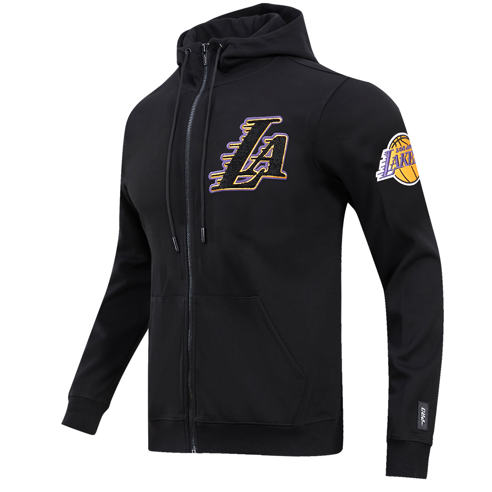 Pro Standard Men's Los Angeles Lakers Classic Chenille DK Full-Zip Pullover Jacket - Black - BLACK Thumbnail View 3