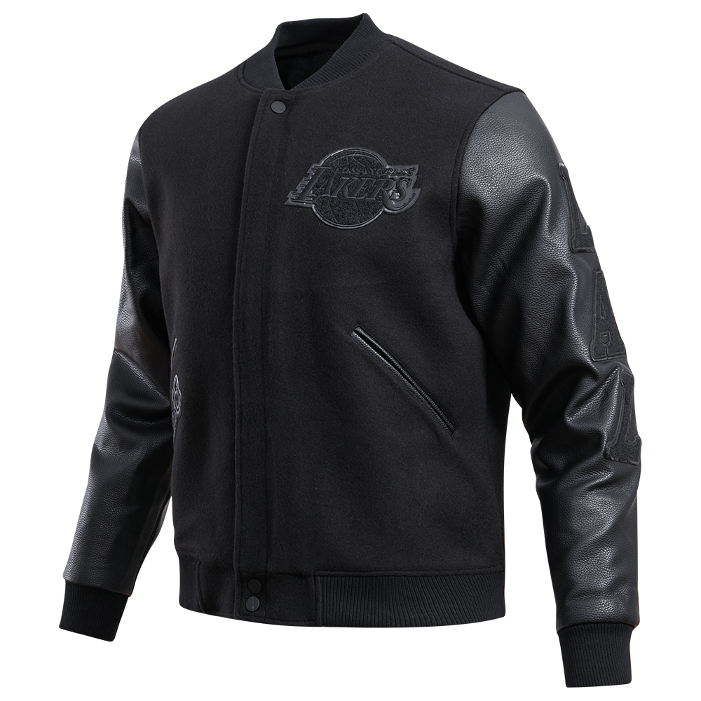 Pro Standard Men's Los Angeles Lakers Triple Black Varsity Jacket - BLACK Thumbnail View 3